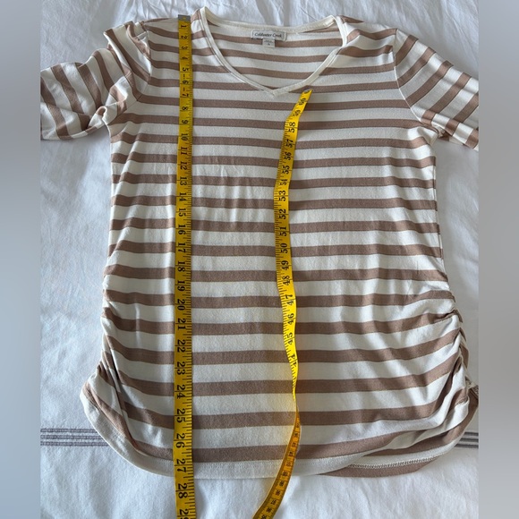 Coldwater Creek Women's Long Sleeve Striped Tan Cream Metallic Stripe Top Size L - Picture 12 of 13